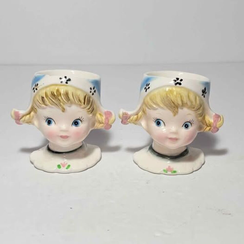 Lefton Dutch Girl Egg Cups Vintage **Chips**